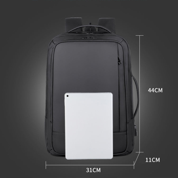 Expandable waterproof laptop backpack for business with USB port (Black)