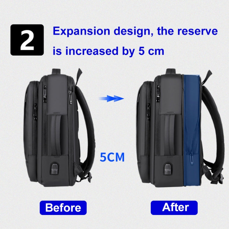 Expandable waterproof laptop backpack for business with USB port (Black)