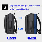 Expandable waterproof laptop backpack for business with USB port (Black)