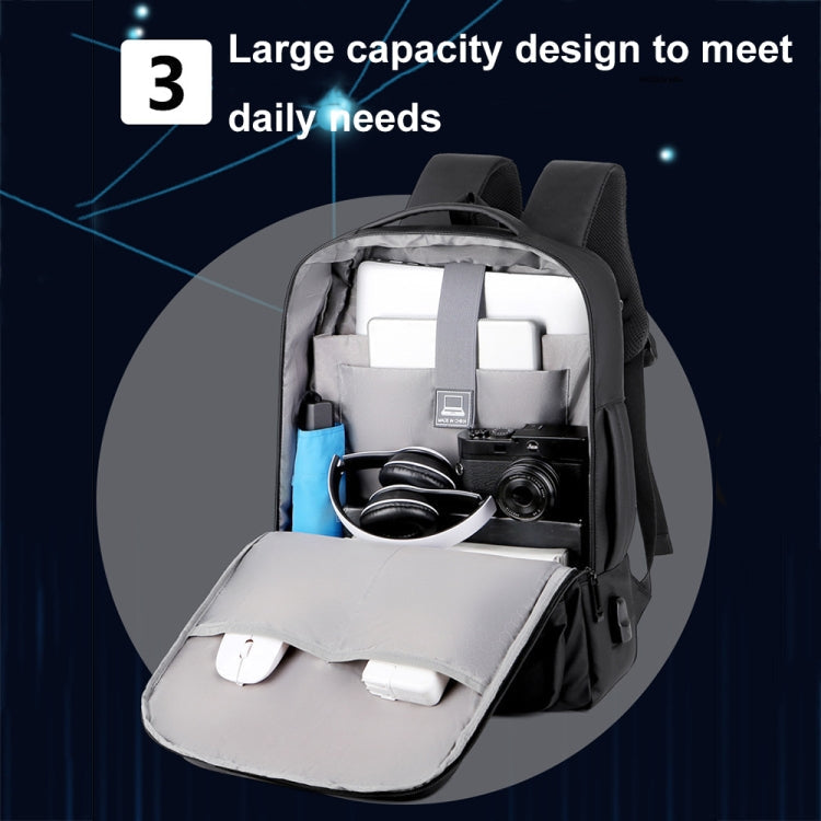Expandable waterproof laptop backpack for business with USB port (Black)