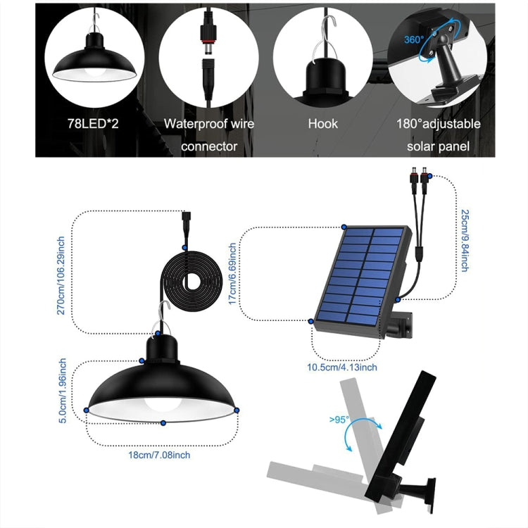 IP65 Waterproof Outdoor Solar LED Pendant Light Indoor Lighting, Specification: Double White Light with Remote Control