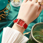 Square Watch with Natural Wood Pattern Dial