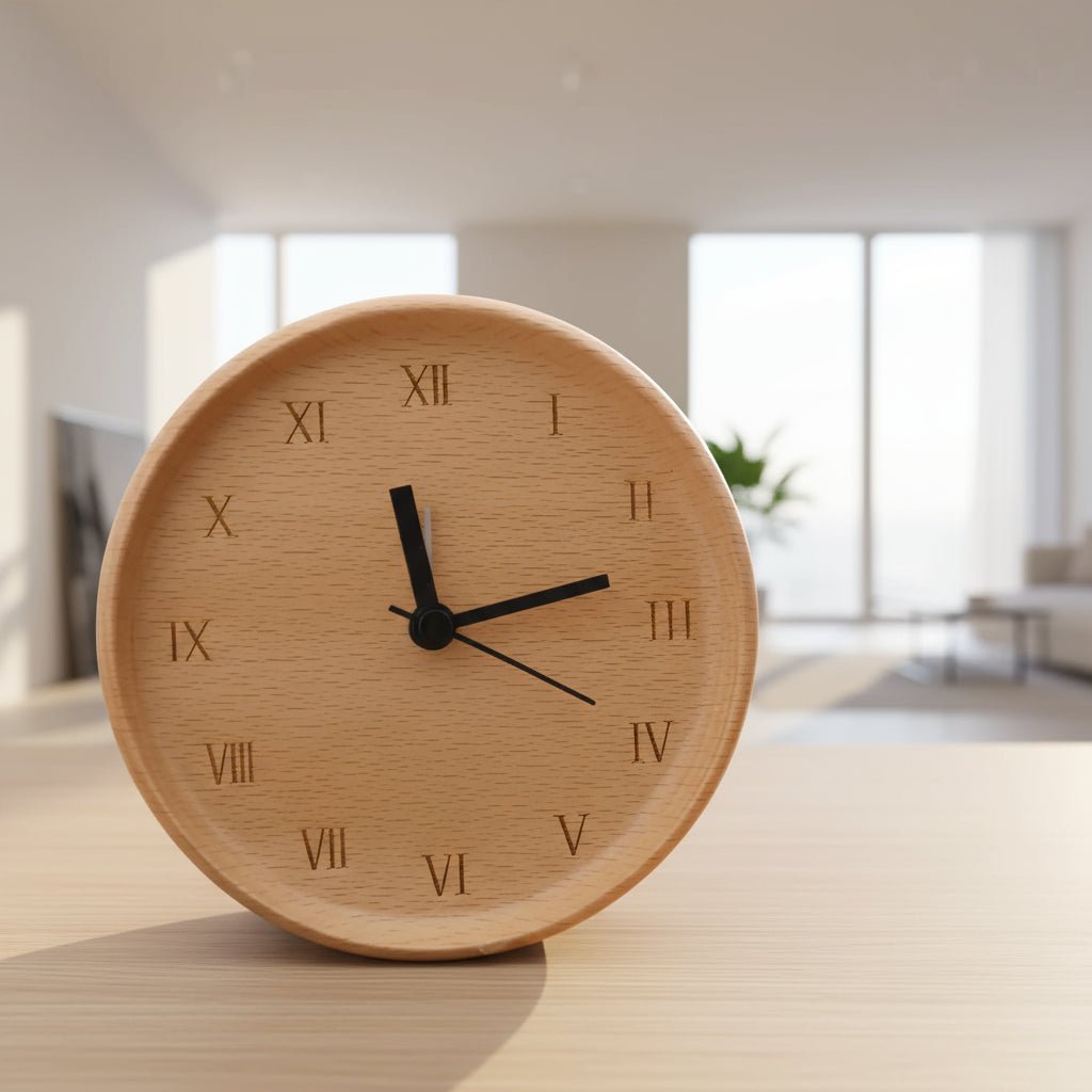 Elegant alarm clock made of beech wood for a stylish home