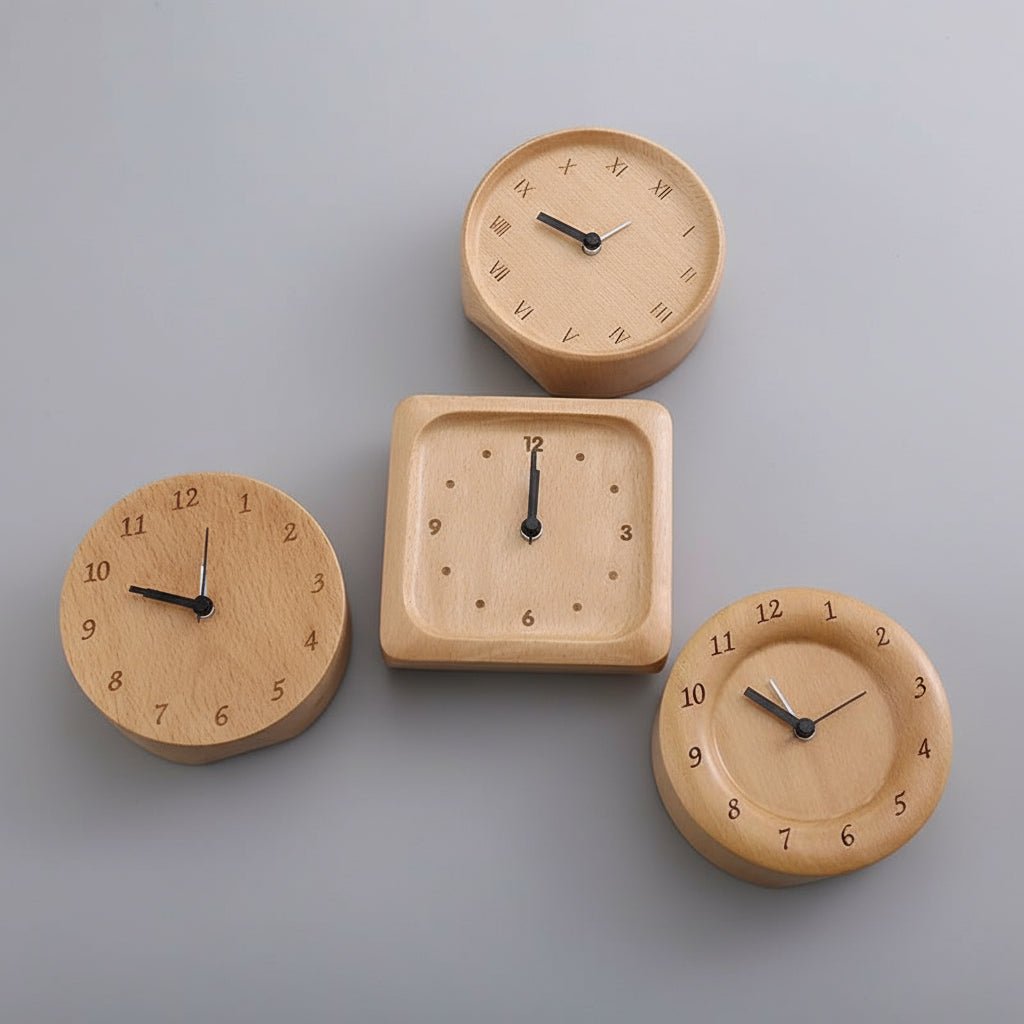 Elegant alarm clock made of beech wood for a stylish home