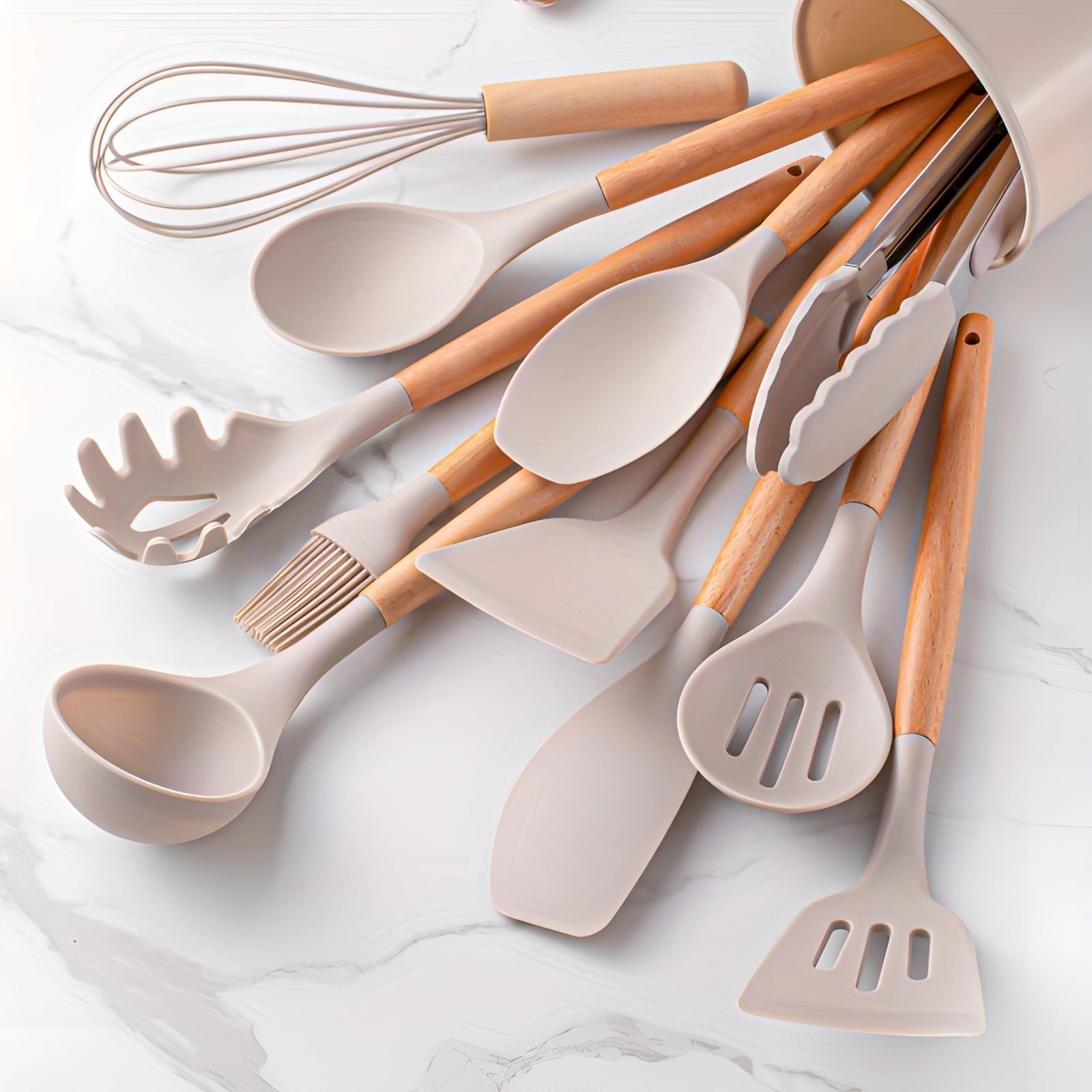Kitchen Utensils Set Silicone Bamboo Cooking Tools