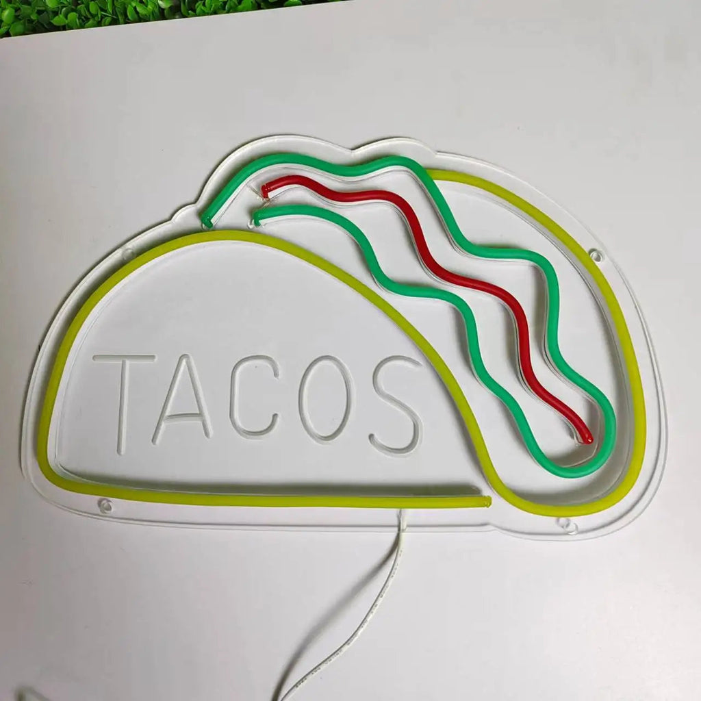Neon Fast Food Sign – Bright Tacos Design, LED Night Light for Restaurants and Kitchens
