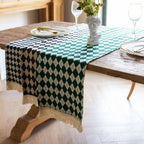 Tasseled Diamond Checkered Table Runner
