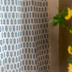 Teal Blue Leaves Semi Sheer Curtains