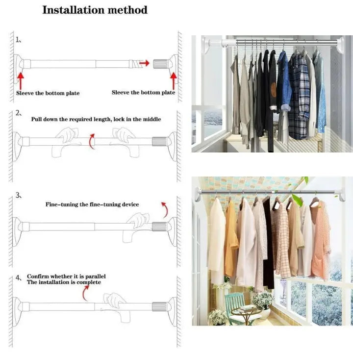 Telescopic rod without drilling – Mounted in seconds for bathroom, kitchen & more!