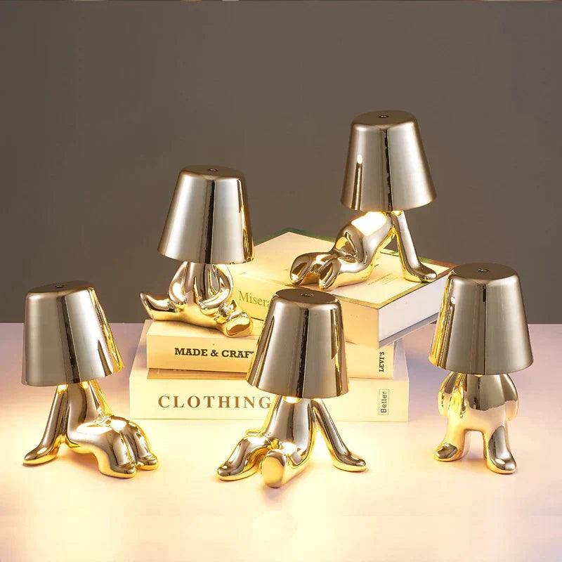 Golden Man LED Thinking Table Lamp – Playful Nightstand Lamp for Bedroom & Decor