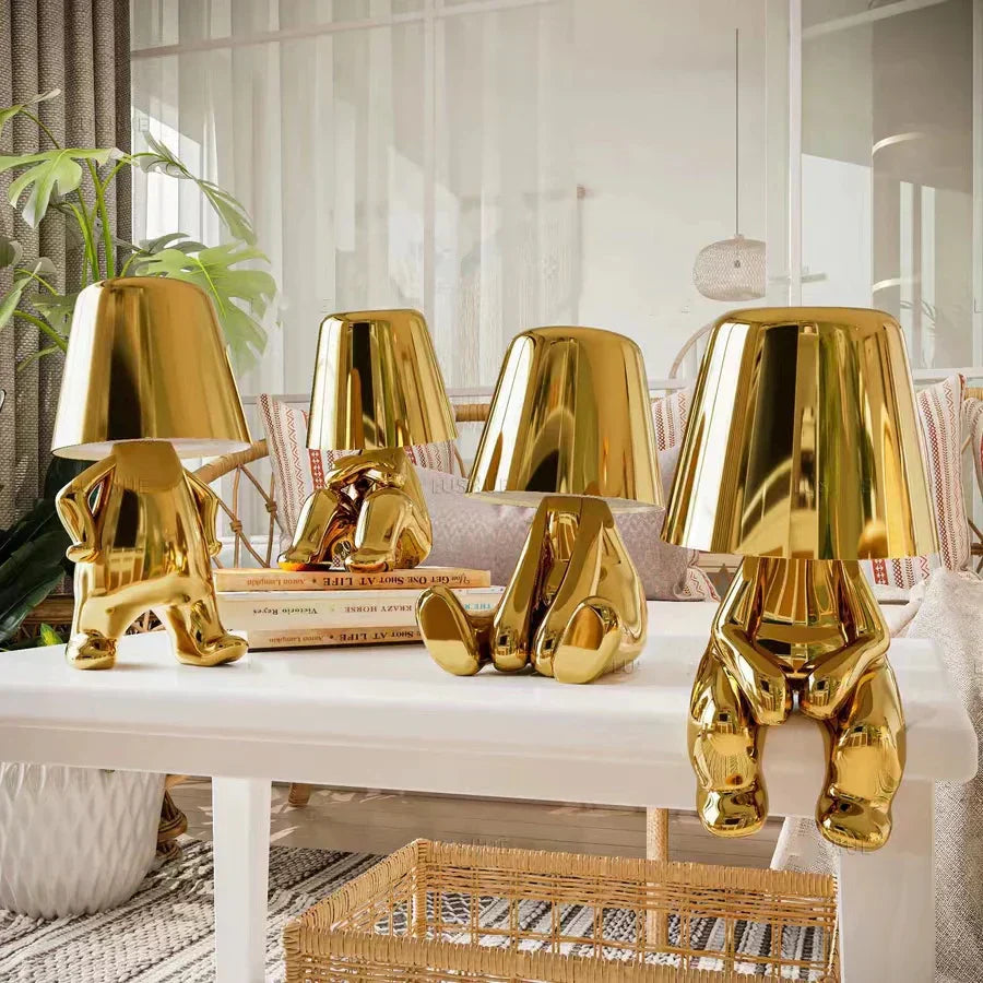 Golden Man LED Thinking Table Lamp – Playful Nightstand Lamp for Bedroom & Decor