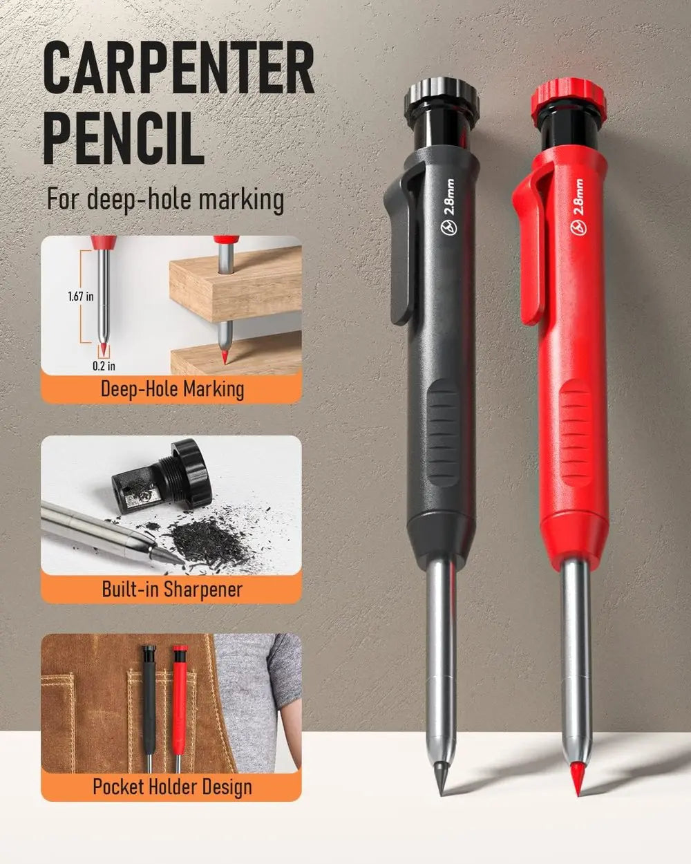 Borehole carpenter pencil with refill set