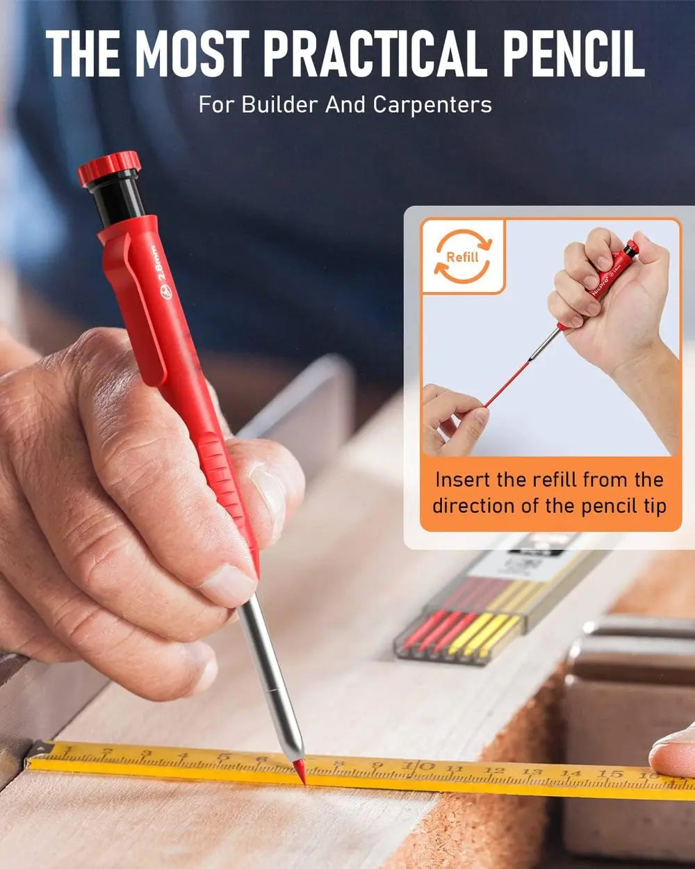 Borehole carpenter pencil with refill set