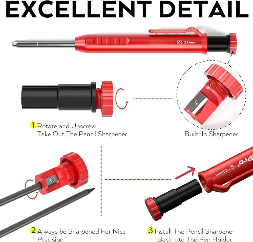 Borehole carpenter pencil with refill set