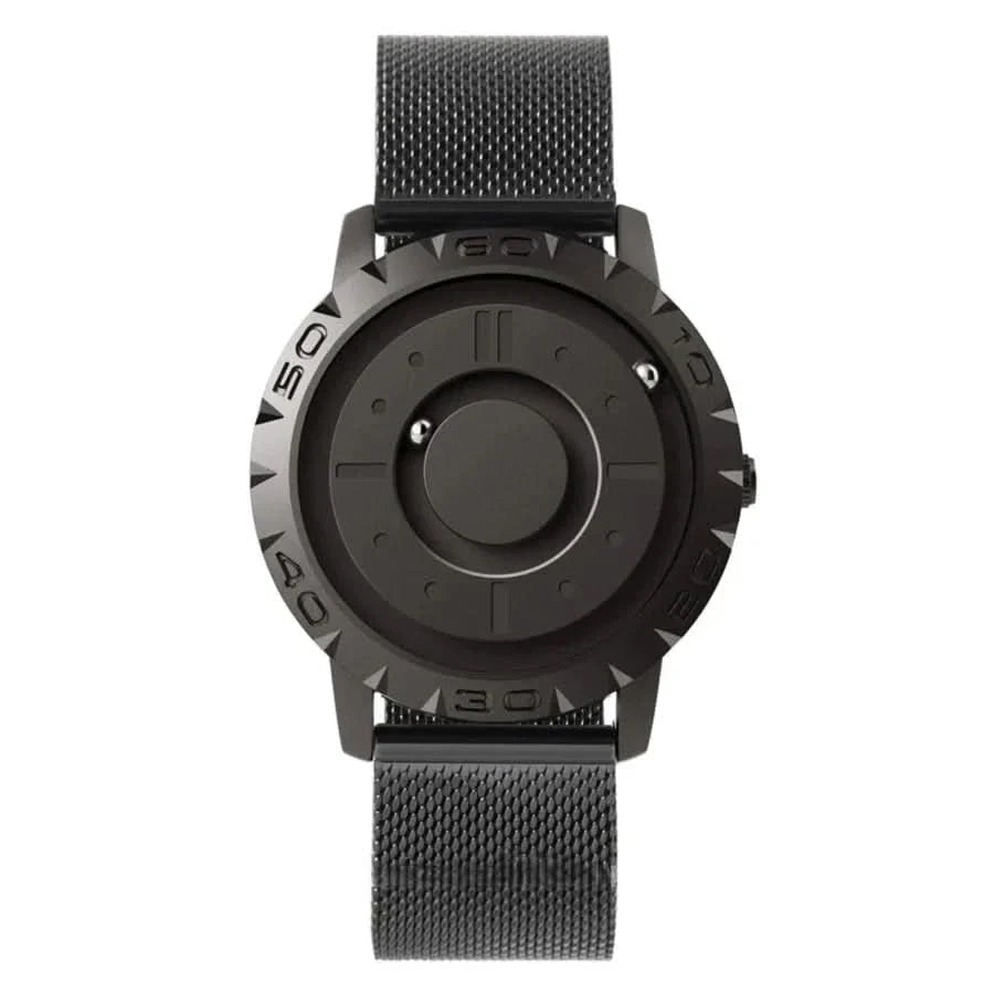 Magnetic ball watch with stainless steel case & mesh bracelet - Futuristic time display for technology lovers