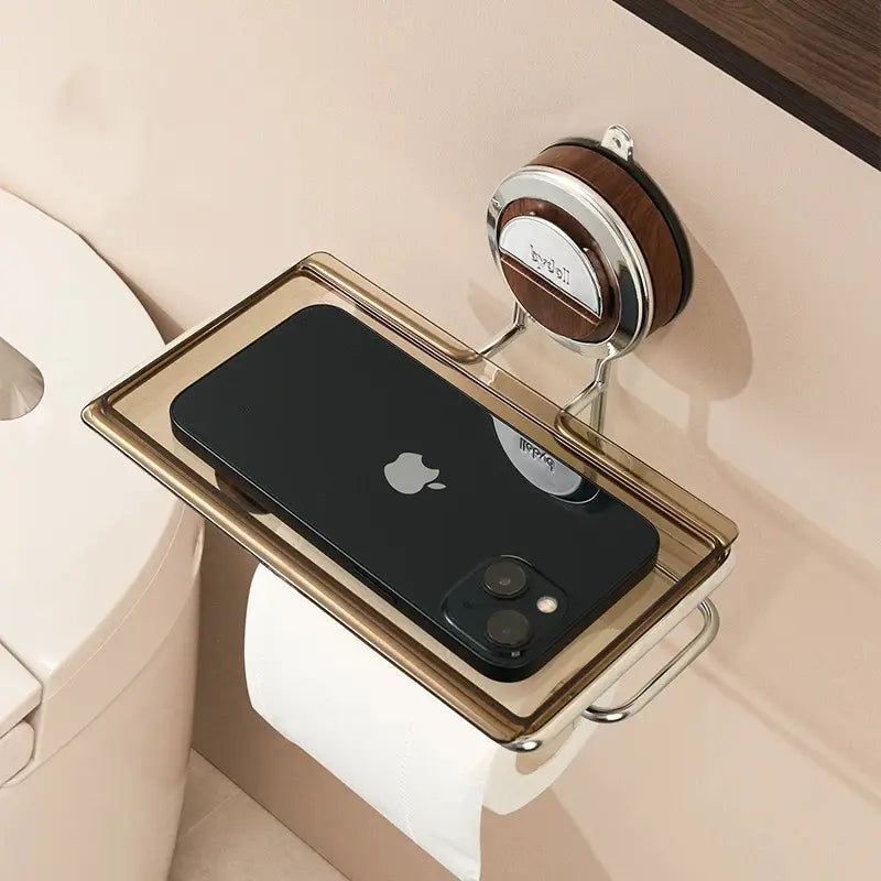 Stainless Steel Toilet Paper Holder with Suction Mechanism – No Drilling