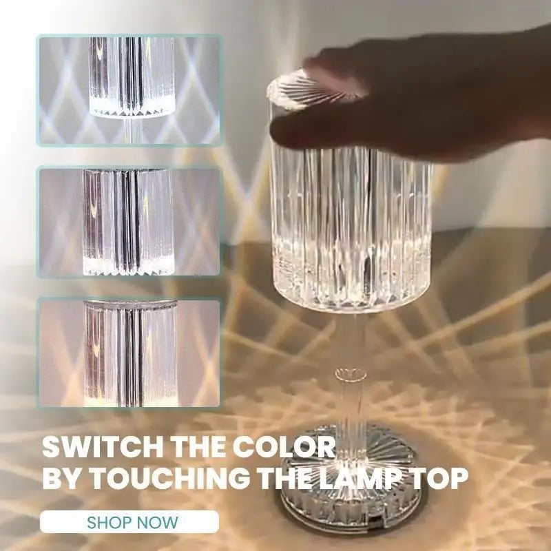 Touch crystal lamp - 3-level dimmable light colors with elegant diamond cut!
