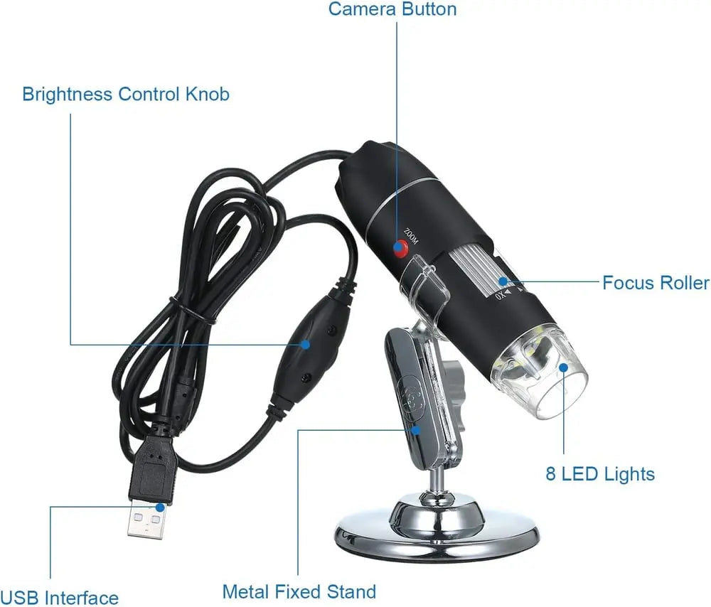 Portable digital camera microscope with 1600x zoom