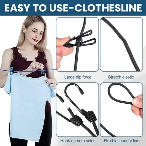 Portable Clothesline with Clips – Ideal for Travel, Camping & Balcony