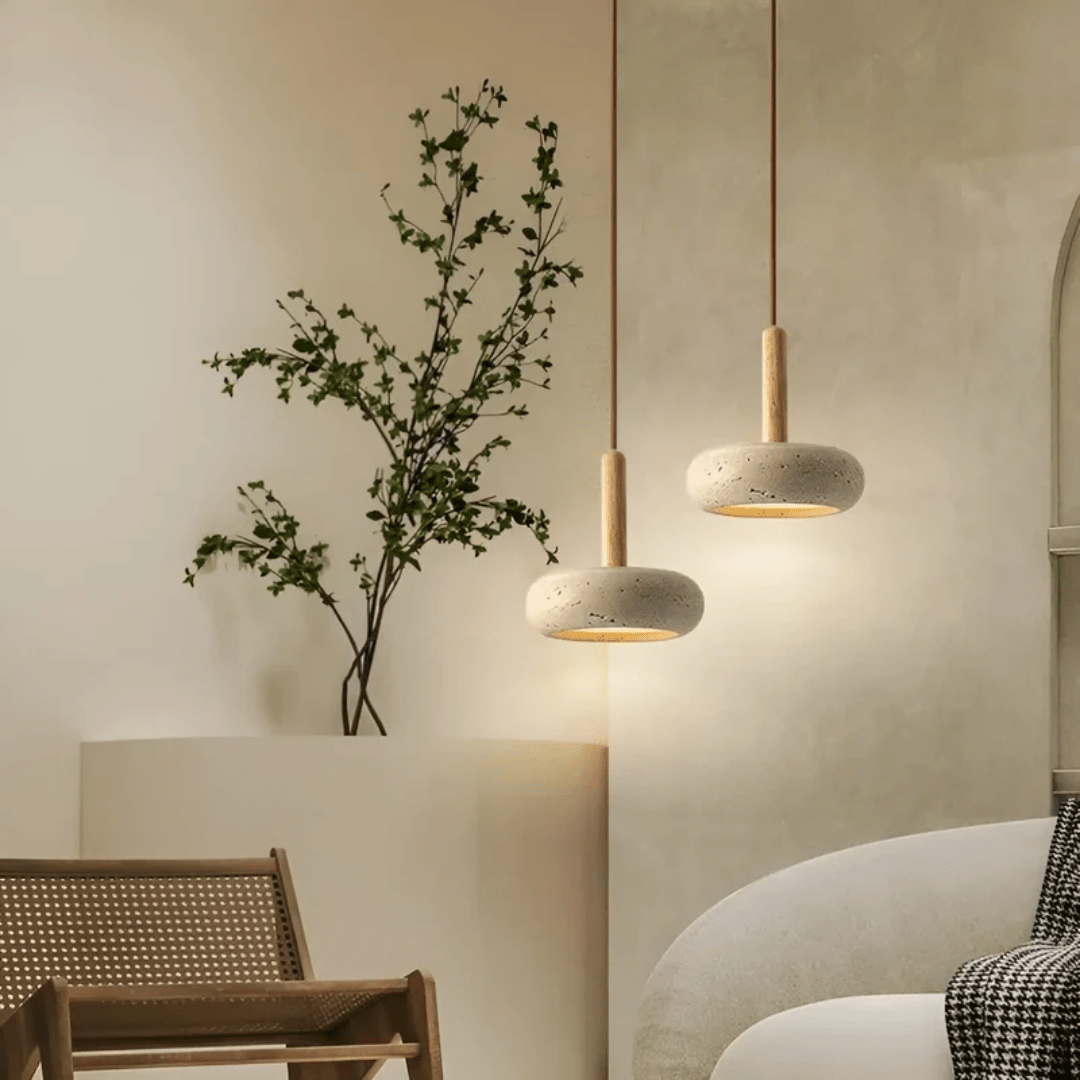 LED Retro Ceiling Light made of Stone & Wood