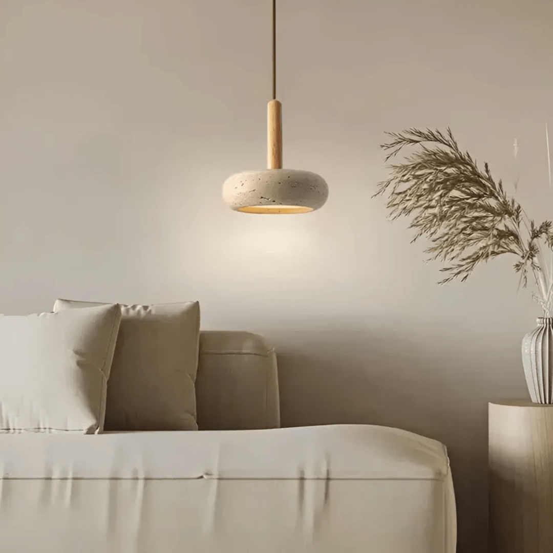 LED Retro Ceiling Light made of Stone & Wood
