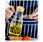 Transparent glass oil bottle with handle