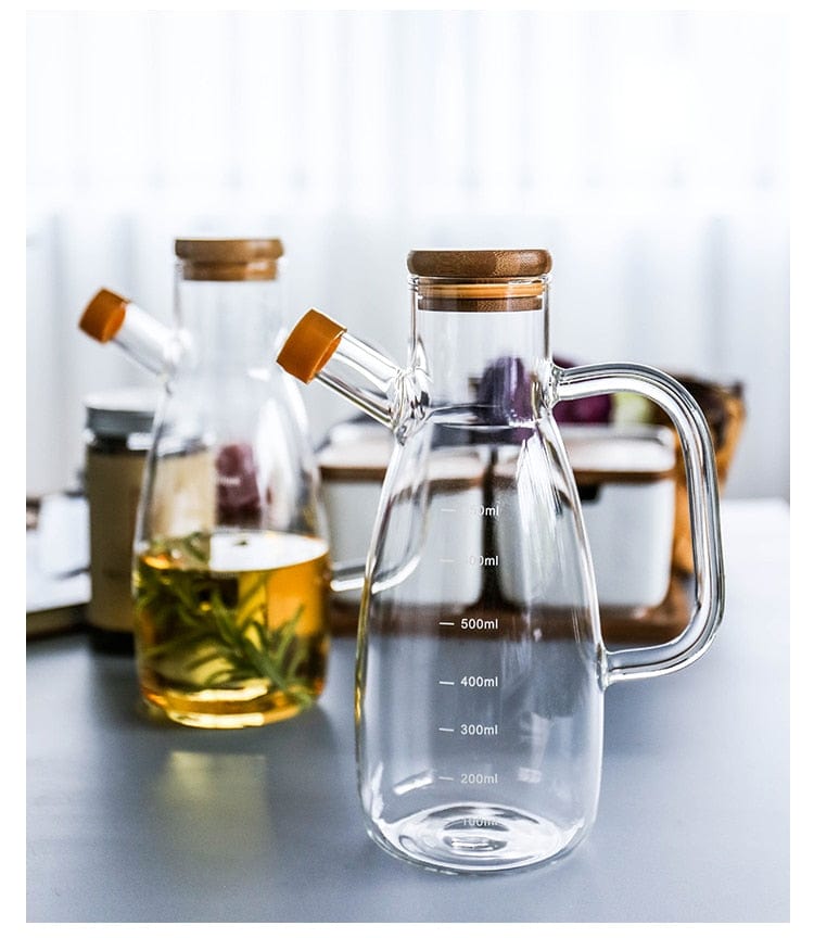 Transparent glass oil bottle with handle