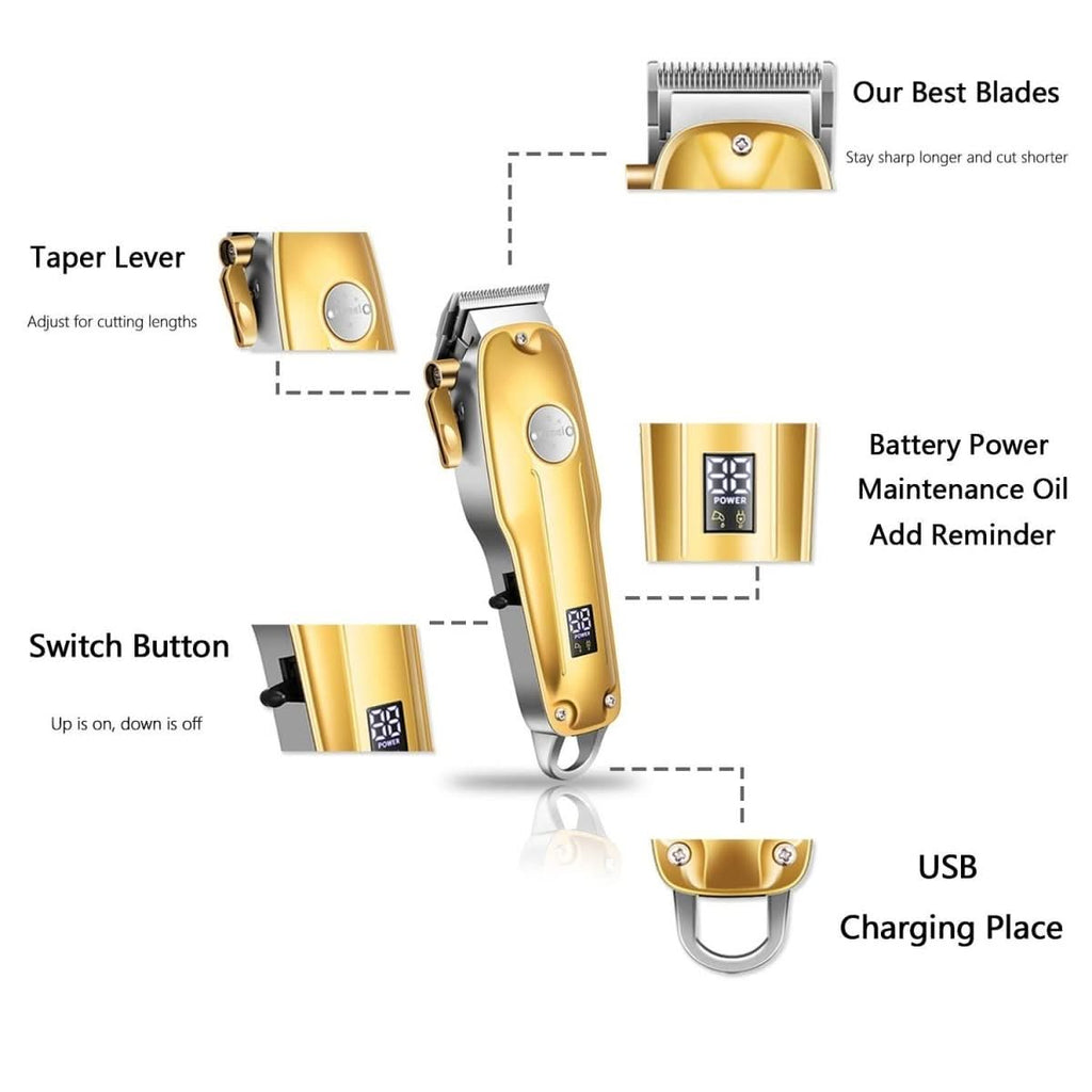 Cordless hair trimmer with LED status display for precise styling