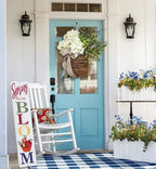 Door hanger with cream hydrangeas – rattan basket wreath with artificial flowers