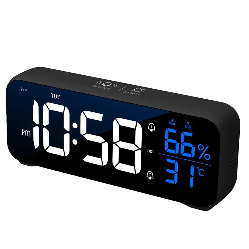 Multipurpose Musical LED Desk Clock with Alarm Function, Temperature and Humidity Display – Digital Clock for Desk and Bedroom