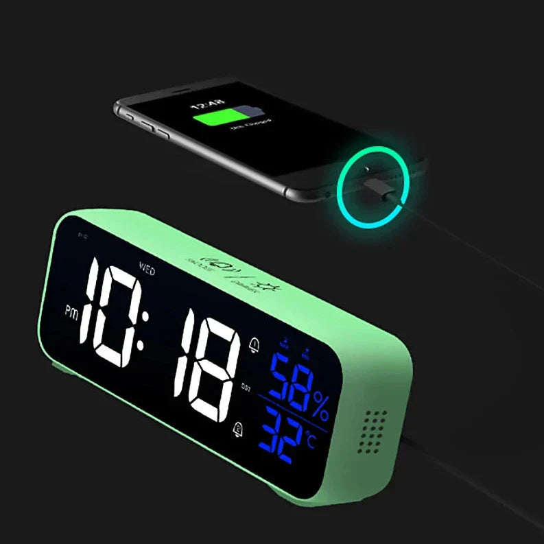 Multipurpose Musical LED Desk Clock with Alarm Function, Temperature and Humidity Display – Digital Clock for Desk and Bedroom