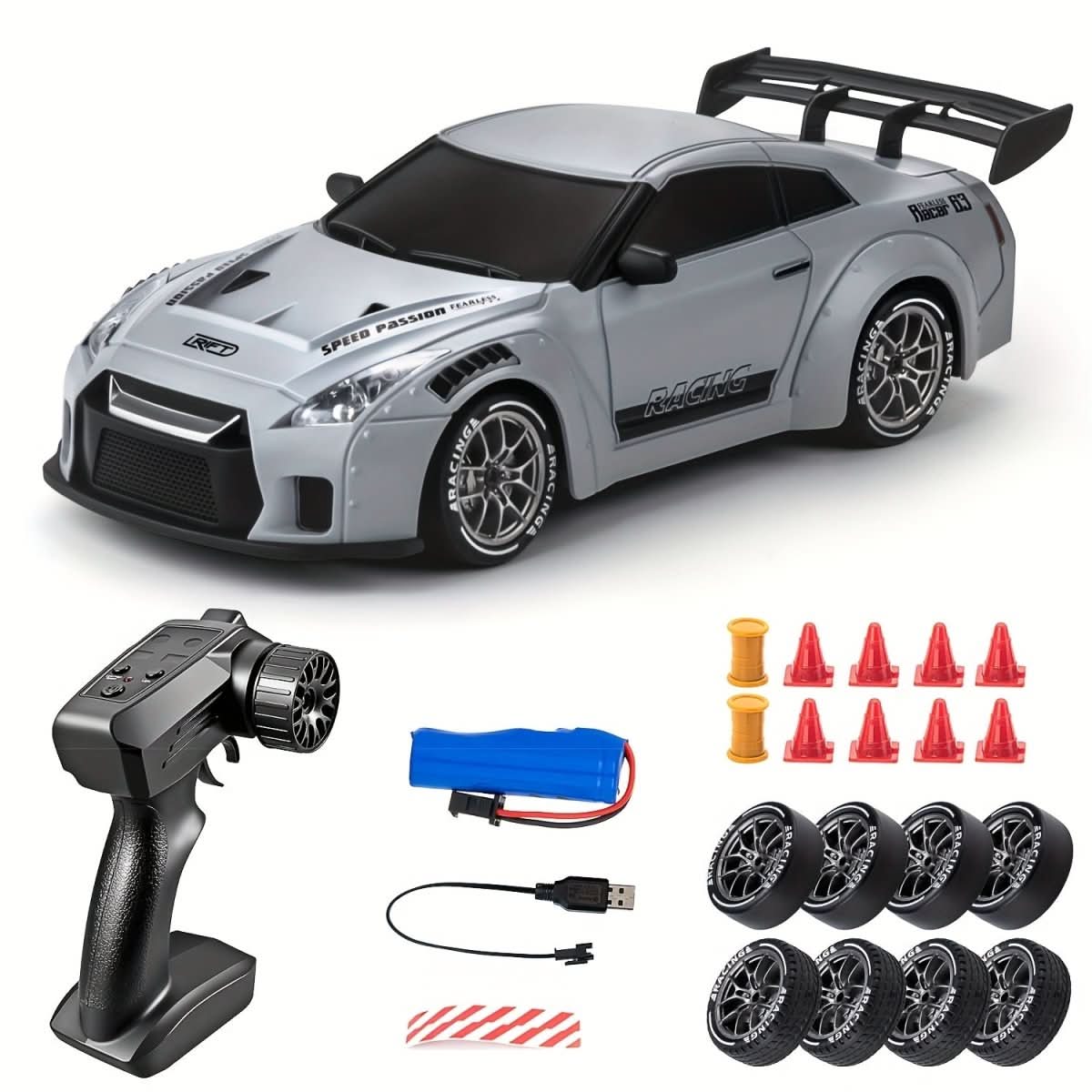 RC car with LED wheels & all-wheel drive on a scale of 1:24