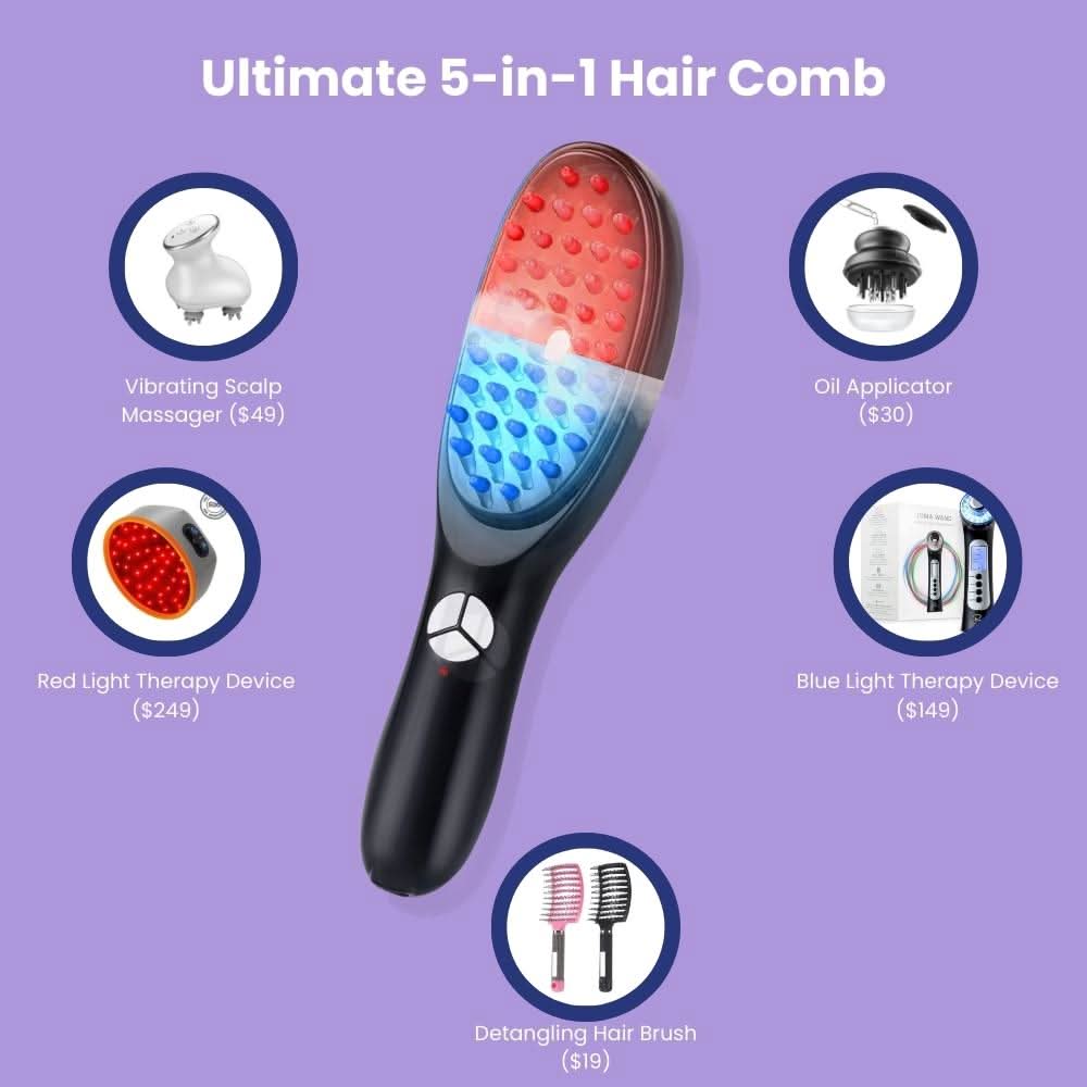5-in-1 hair comb with massage & light therapy for healthier hair