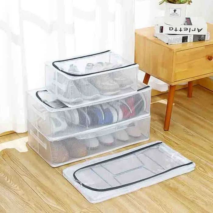 Stackable shoe box with window, ventilation & waterproof protection