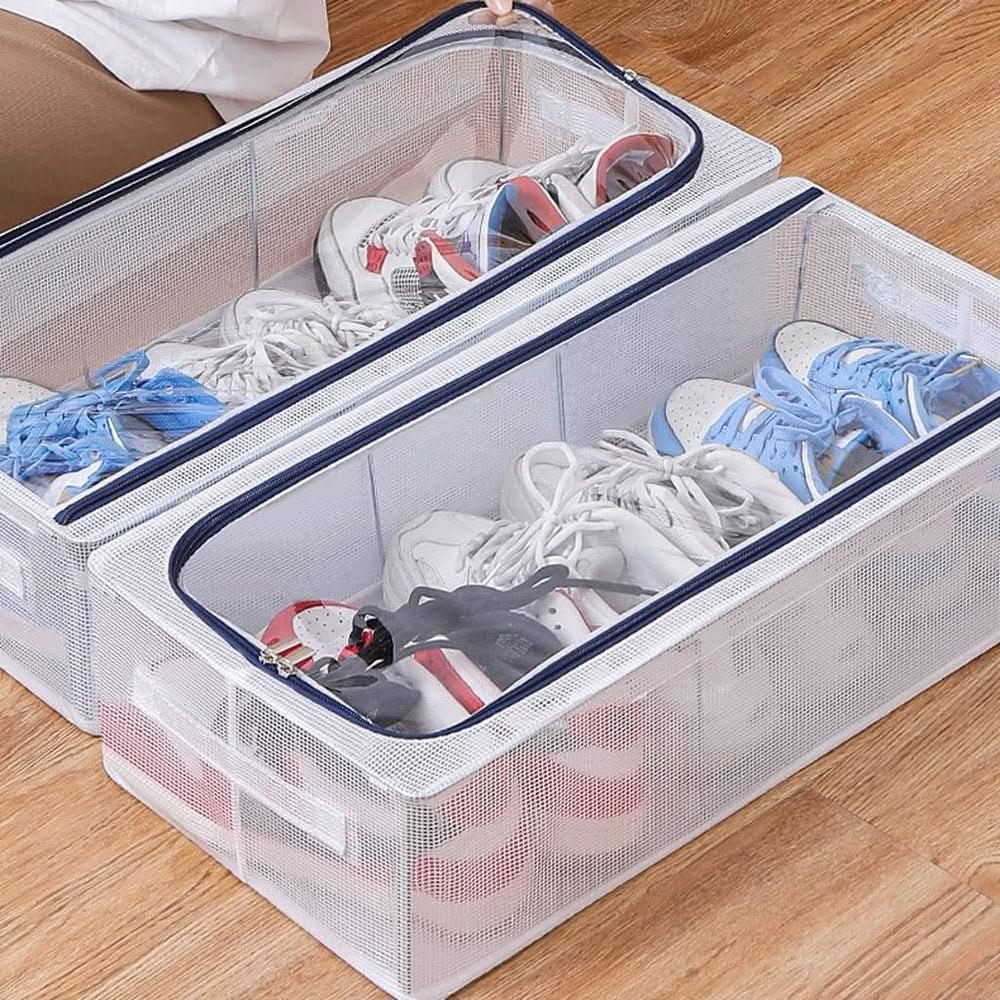 Stackable shoe box with window, ventilation & waterproof protection