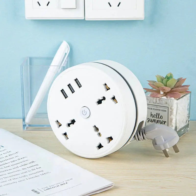 Universal power strip with retractable cable & USB ports