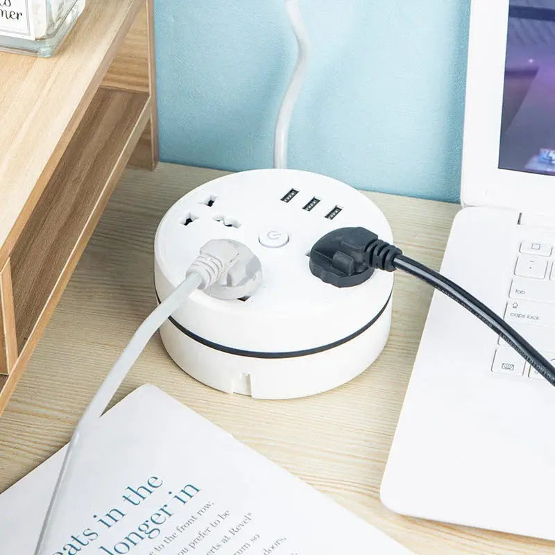 Universal power strip with retractable cable & USB ports