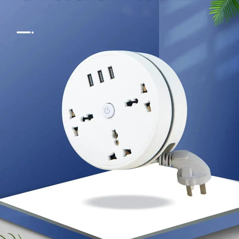 Universal power strip with retractable cable & USB ports