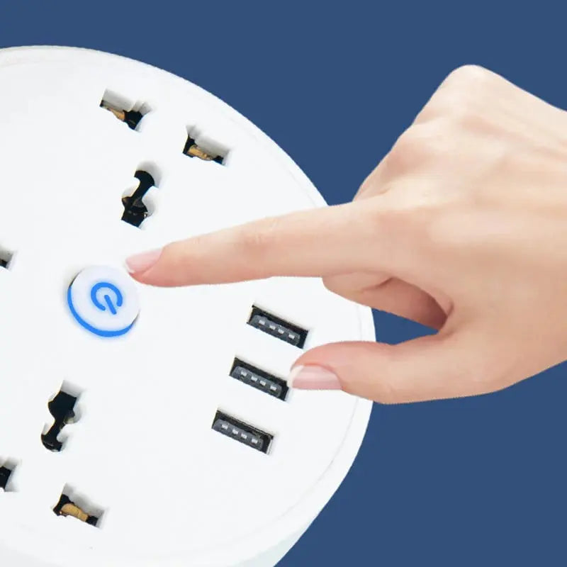 Universal power strip with retractable cable & USB ports