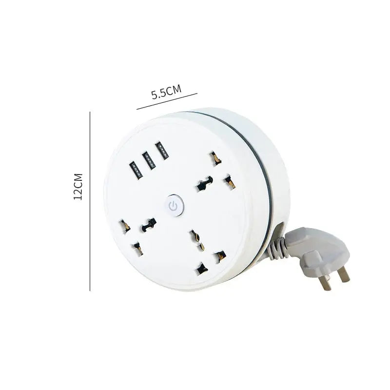 Universal power strip with retractable cable & USB ports