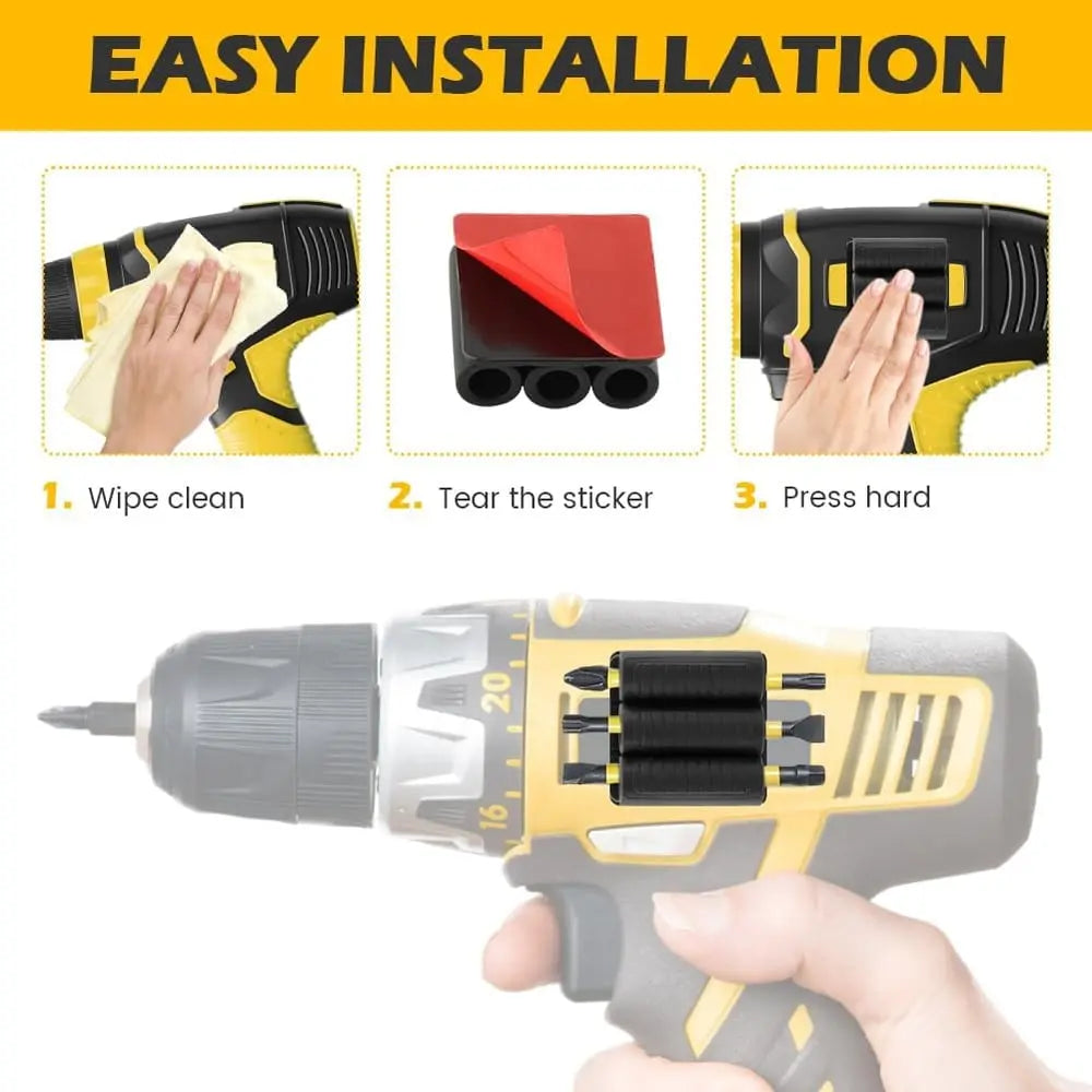 Universal self-adhesive drill holder – secure bit storage with strong hold