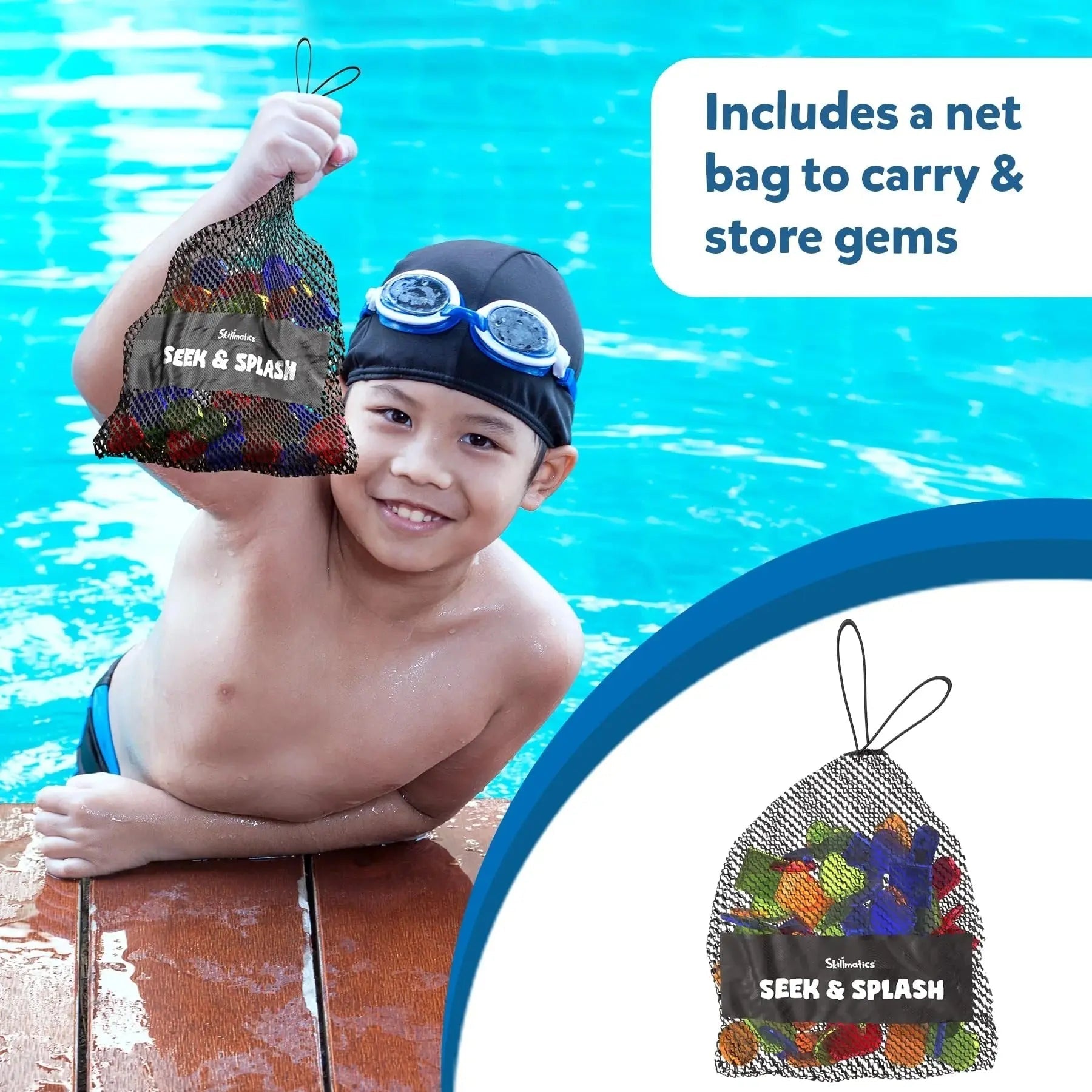 Underwater Pool Treasure Hunt game with waterproof gems and cards