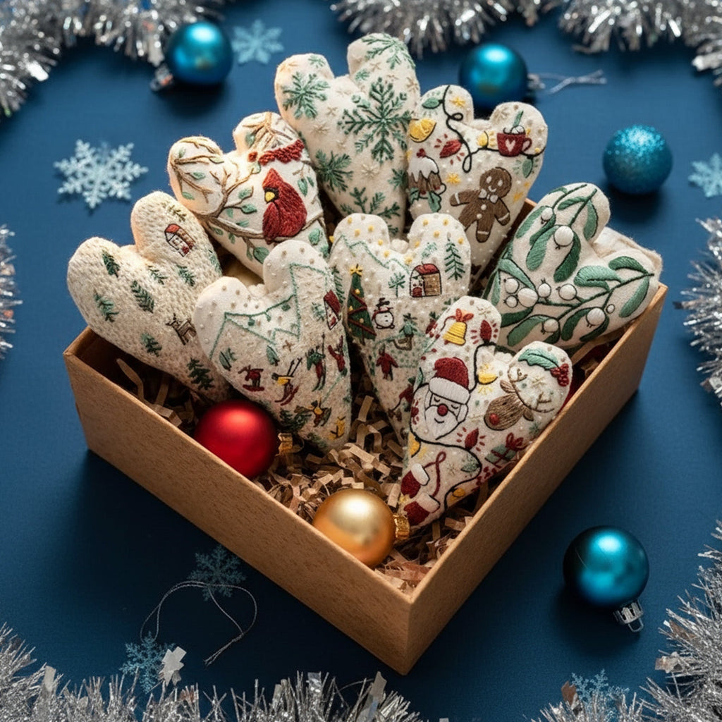 DIY Christmas Ornament Kit – Heart-Shaped Hand Embroidery Craft