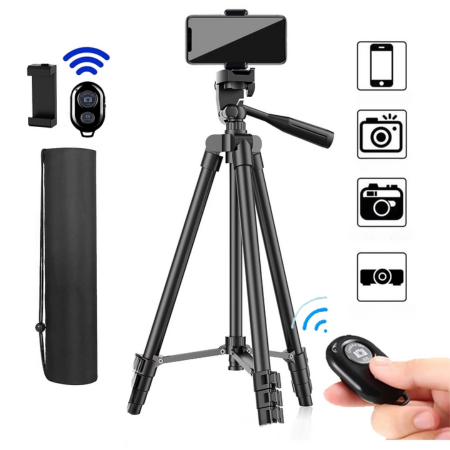Universal Lightweight Tripod Stand with Bluetooth Remote for Smartphones and DSLRs