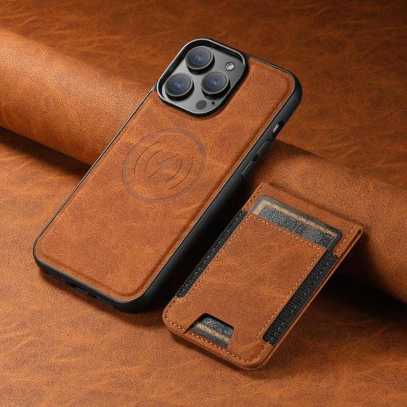 Elegant leather case with magnetic stand & card holder