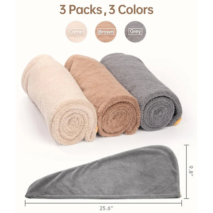 Microfiber Hair Towel Set | 3 Pack for Quick Drying
