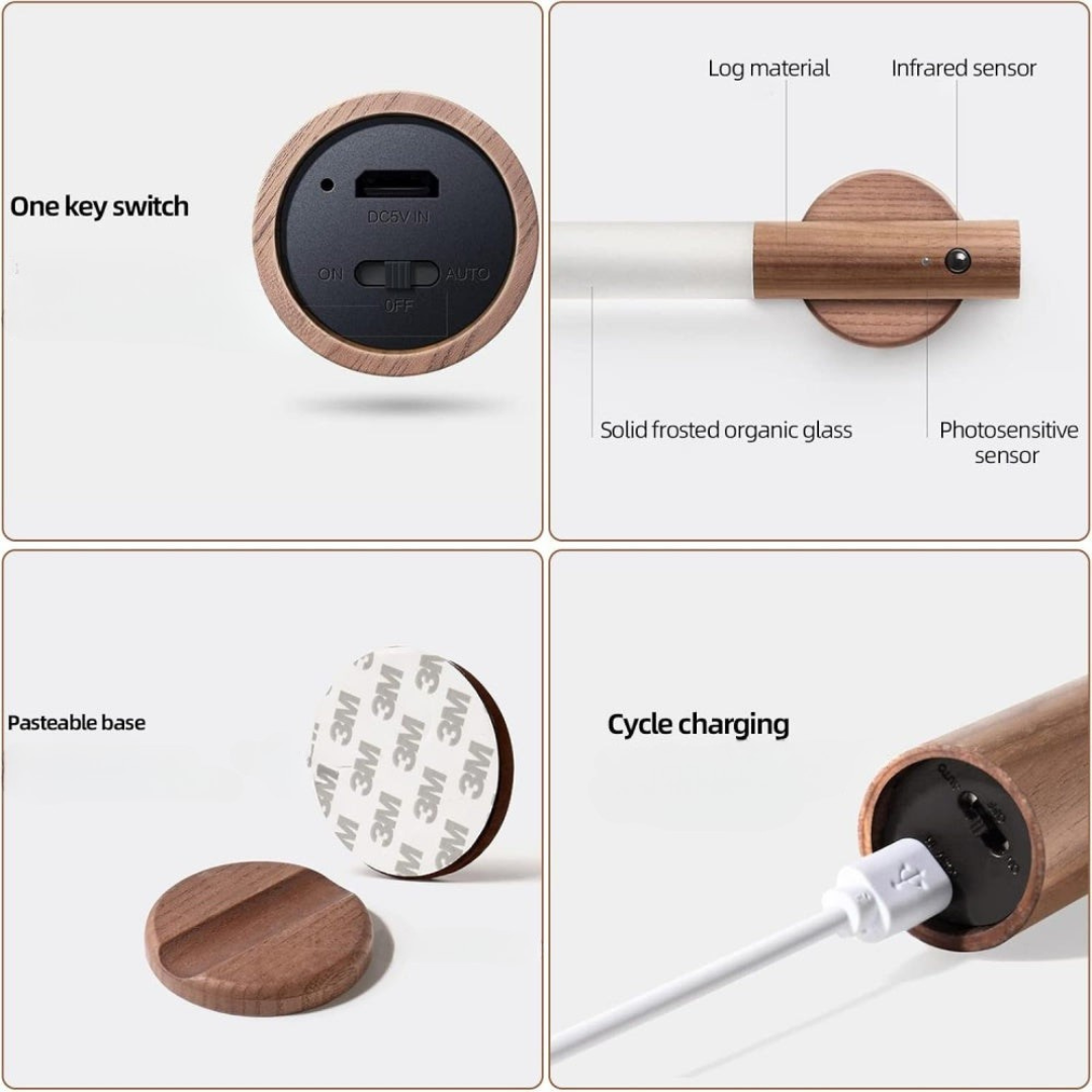 Wooden LED Wall Light with Motion Sensor