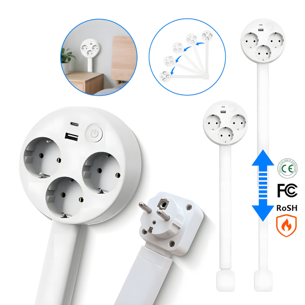 Extendable Wall Socket Arm – Flexible Power Source with USB and Rotation