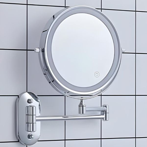 LED Magnifying Mirror | Rechargeable | Cosmetics & Bathroom | Chrome Silver