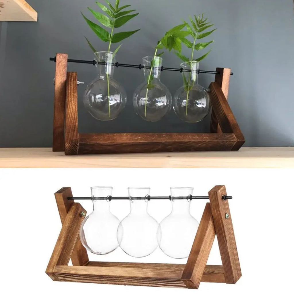 Modern hydroponic pot with a wooden tray